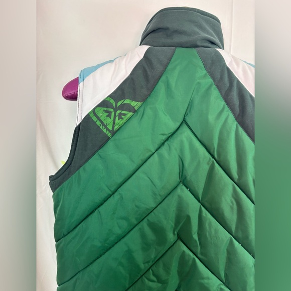 Y2K Roxy Green White and Blue Puffer Vest Women’s Size M - Picture 5 of 12